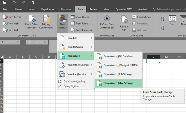 Azure Excel snapshot