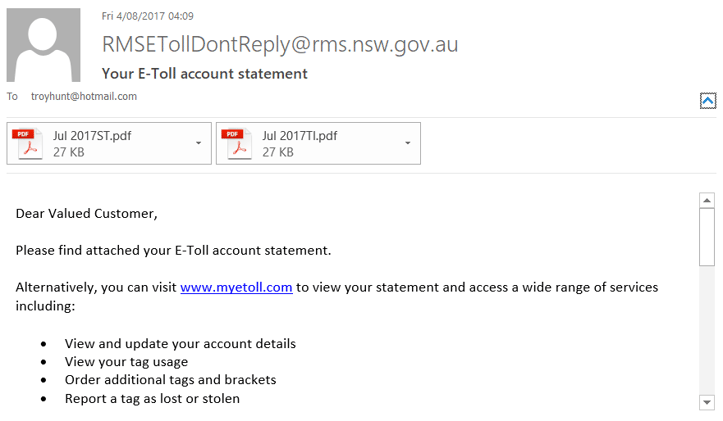 RMS E-toll Email Example
