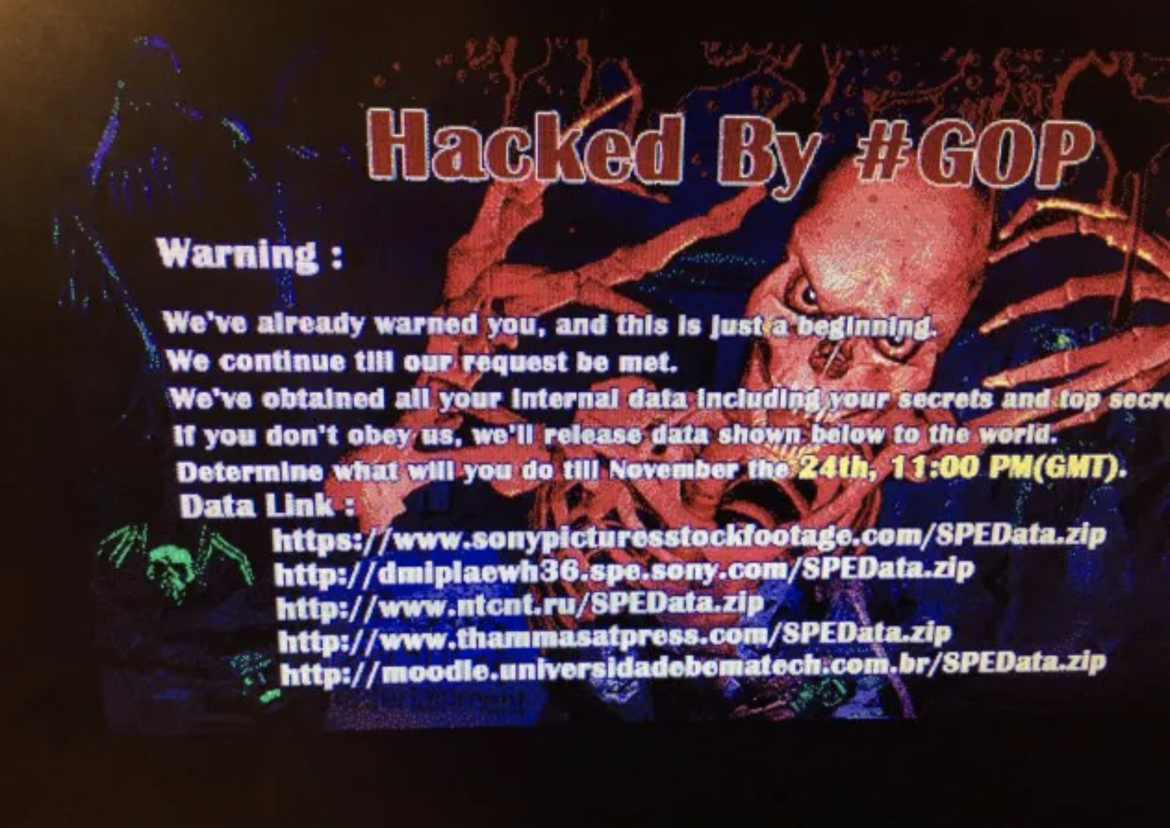 Sony Pictures hack screen